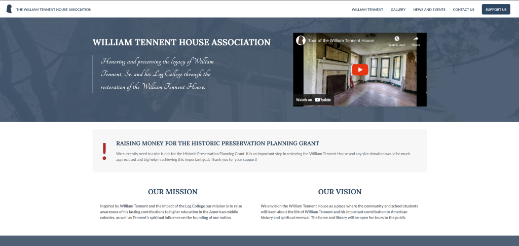 screen shot of the williamtennenthouse.org home page