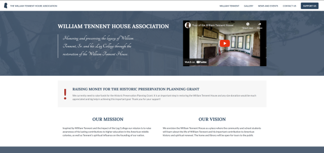 screen shot of the williamtennenthouse.org home page